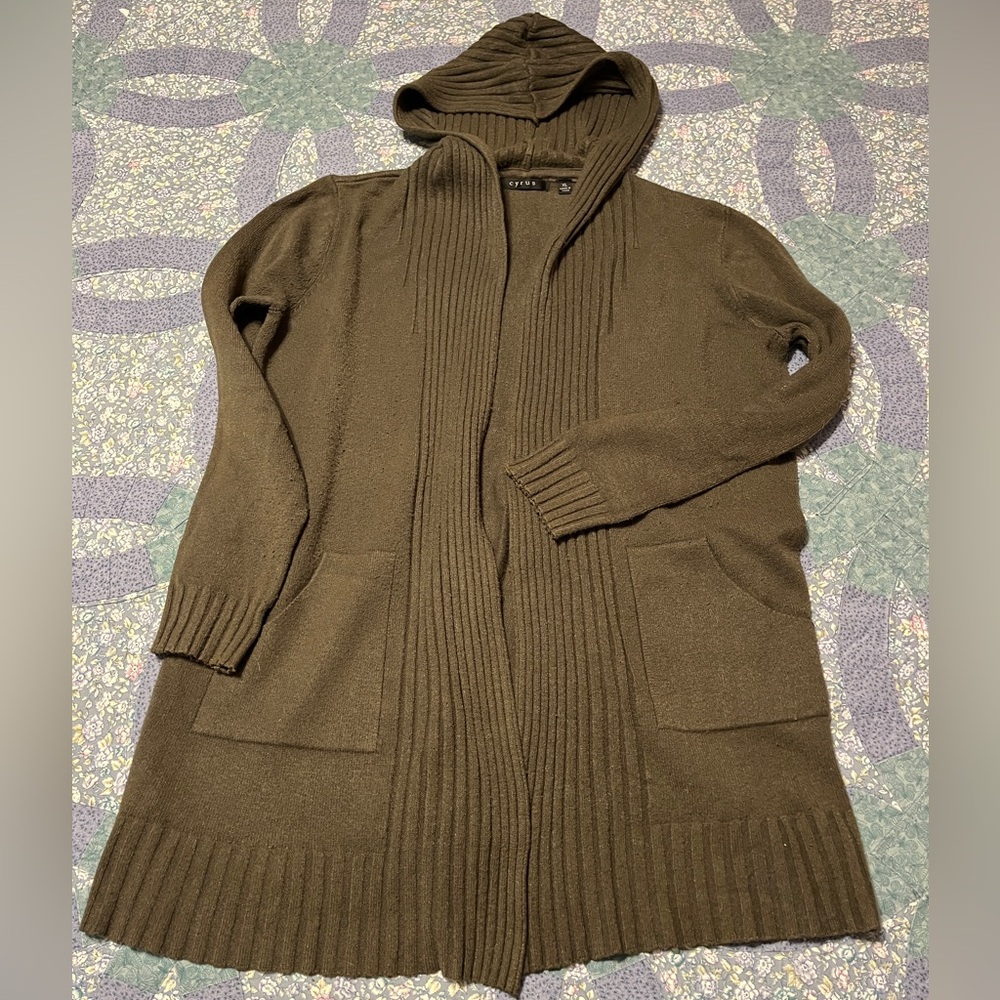 Cyrus Olive Knit Hooded Sweater